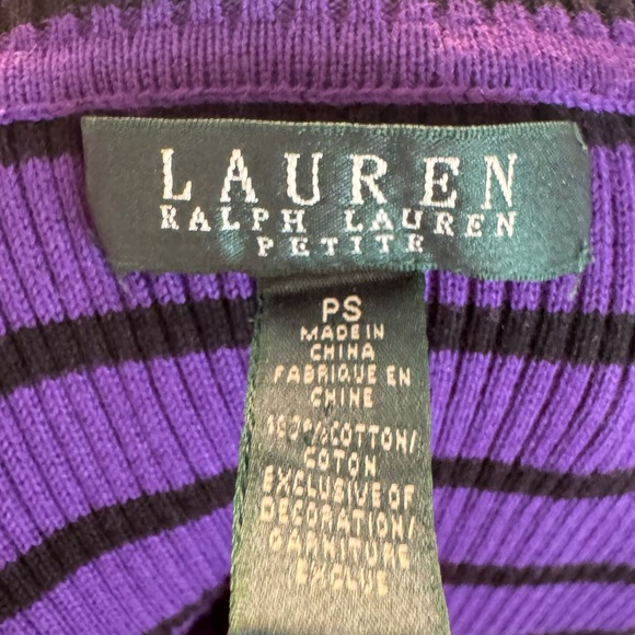 Lauren‎ Ralph Lauren Striped Rib-Knit Turtleneck Sweater Purple Petite Small - Picture 4 of 4